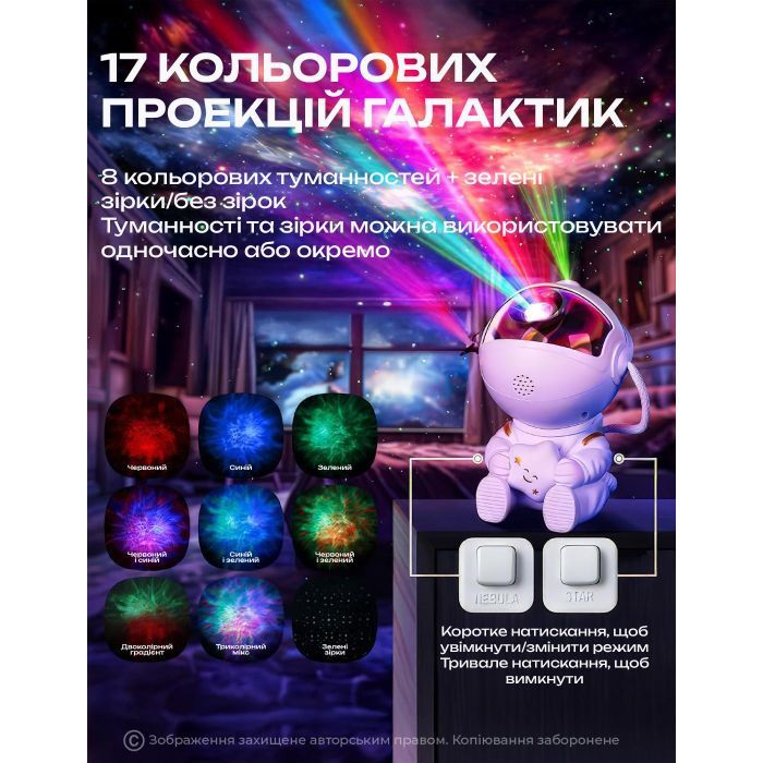 Ночник DKWAY Проектор звездного неба Космонавт галактики Астронавт T-40 белый (446070431) изображение 4