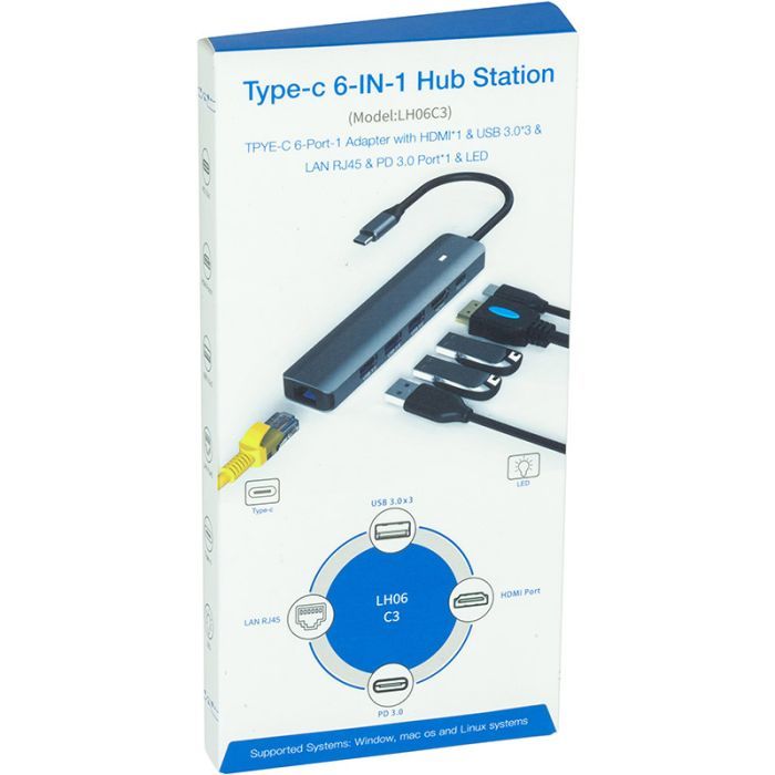 Концентратор Blueendless USB-C 6-in-1 3xUSB 3.0 + HDMI + RJ45 + USB-C PD100W (CA913909) зображення 5
