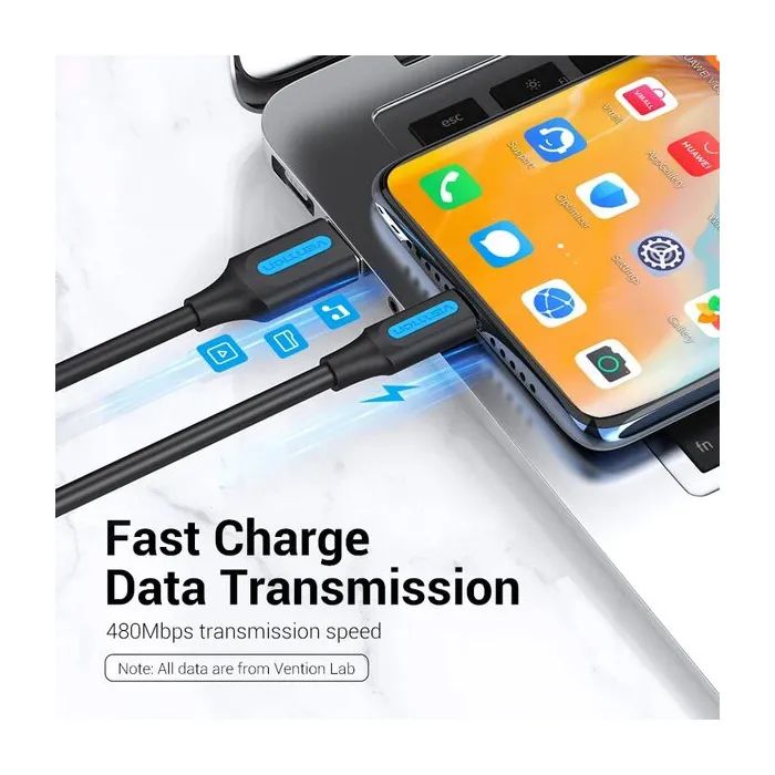 Дата кабель USB 2.0 AM to USB-C 1.5m 3A black Vention (COKBG) зображення 2