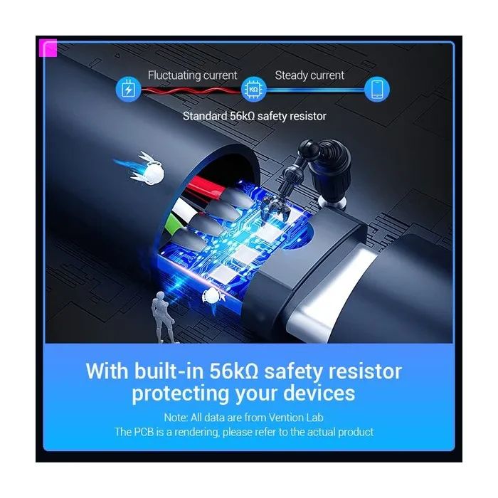 Дата кабель USB 2.0 AM to USB-C 1.5m 3A black Vention (COKBG) зображення 3