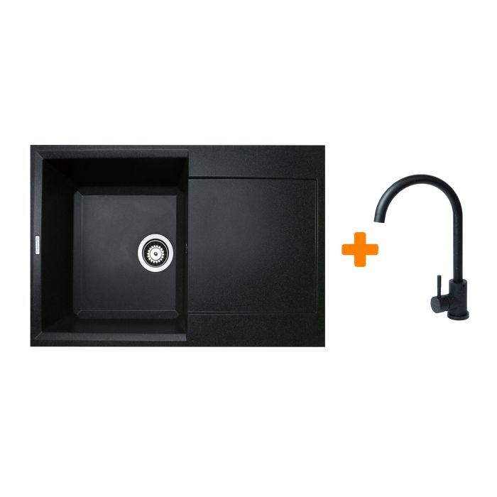 Мойка кухонная Adamant Horizon чорний + змішувач (1824296911503)