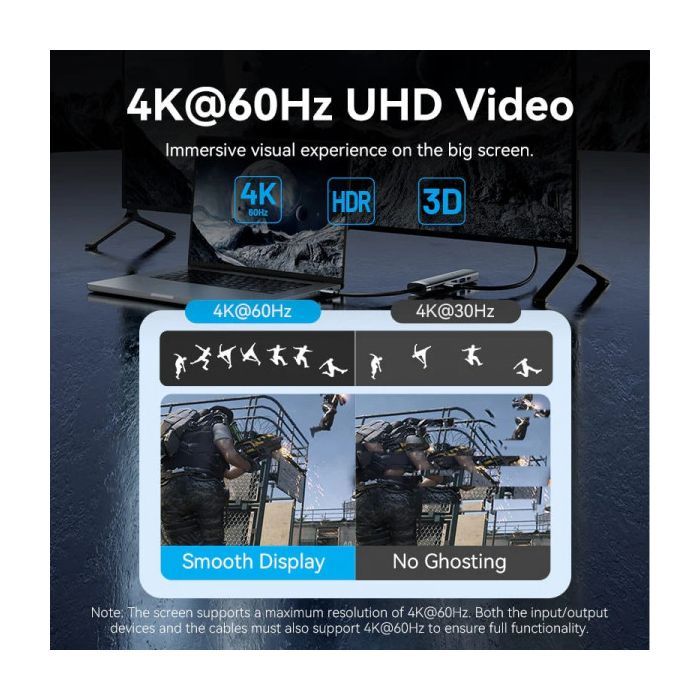 Концентратор VENTION USB-C 6-in-1 HDMI + 2xUSB 3.0 + RJ45 + PD 100W (TGNHB) зображення 5