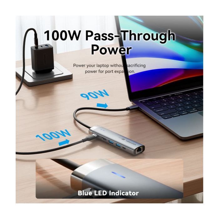 Концентратор VENTION USB-C 6-in-1 HDMI + 2xUSB 3.0 + RJ45 + PD 100W (TGNHB) зображення 8