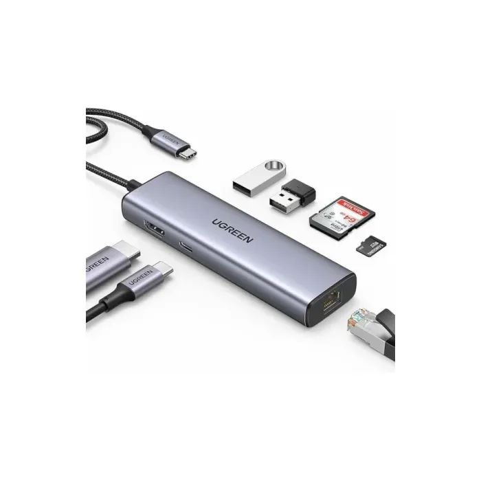 Концентратор Ugreen USB-C 6-in-1 2xUSB-A + 1xUSB-C PD100W + DisplayPort 4K60Hz + 1xRJ45 1000Mbps black (75643) зображення 5