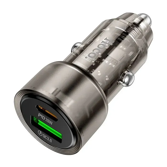 Зарядное устройство HOCO 1xUSB-C PD38W + 1xUSB car adapter transparent Z52 black (6942007601740)