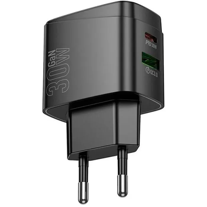 Зарядное устройство HOCO CS61A 1xUSB-C PD30W + 1xUSB QC3.0 black (6942007638425) изображение 5