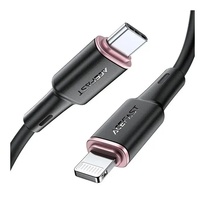 Дата кабель USB-C to Lightning 1.2m 3A 20W silicon black Acefast (6974316280644)