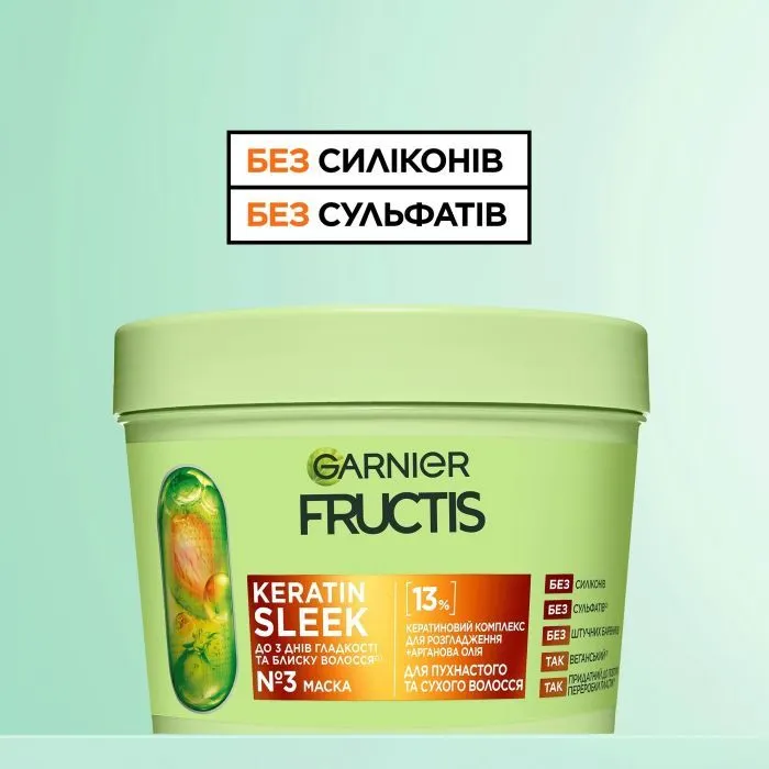 Маска для волос Garnier Fructis Keratin Sleek Mask 370 мл (3600542667715) изображение 3