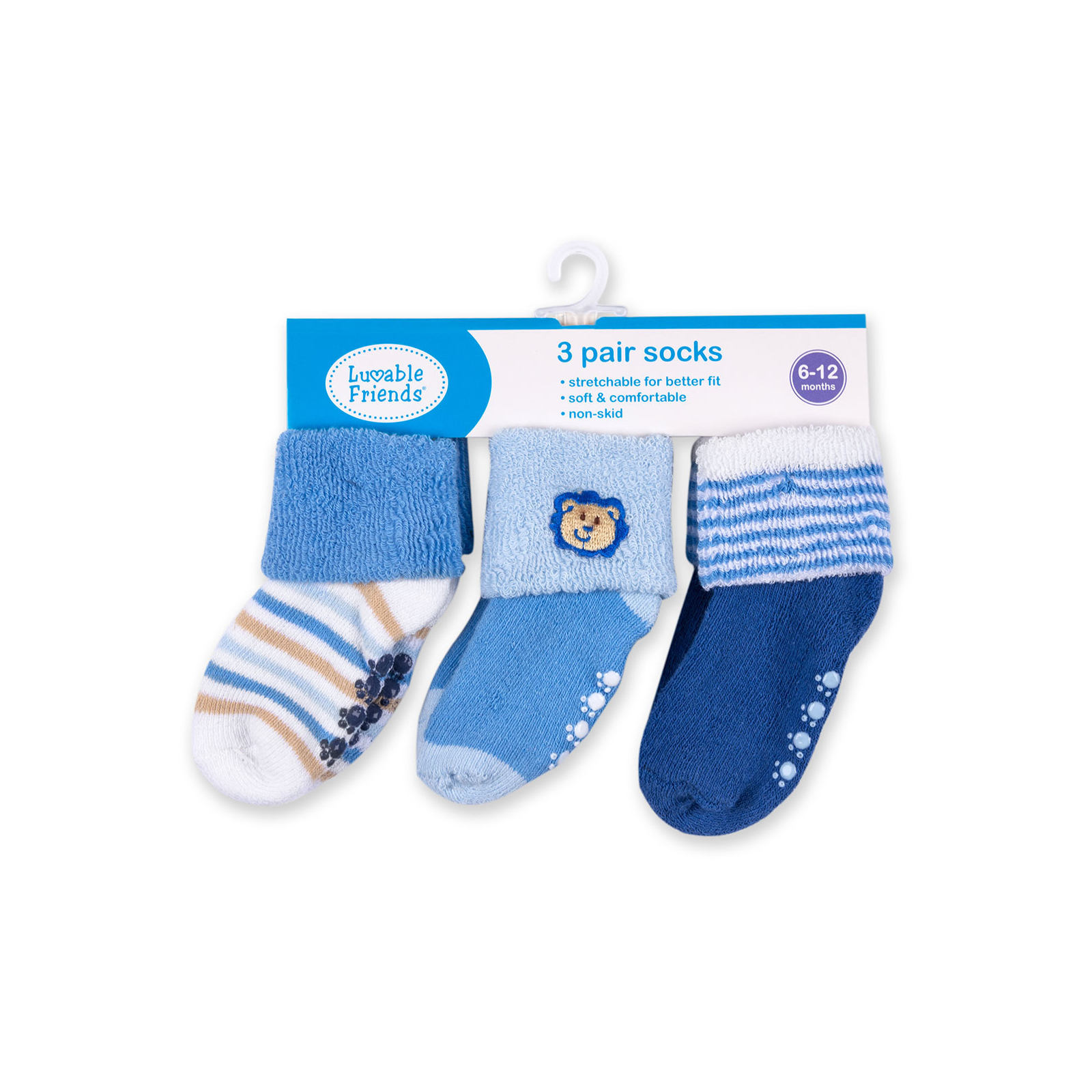 Шкарпетки дитячі Luvable Friends 3 пари нековзкі, для хлопчиків (23124.6-12 M)