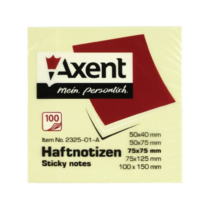 Бумага для заметок Axent with adhesive layer 75x75мм, 100sheets., pastel yellow (2314-01-А) изображение 2