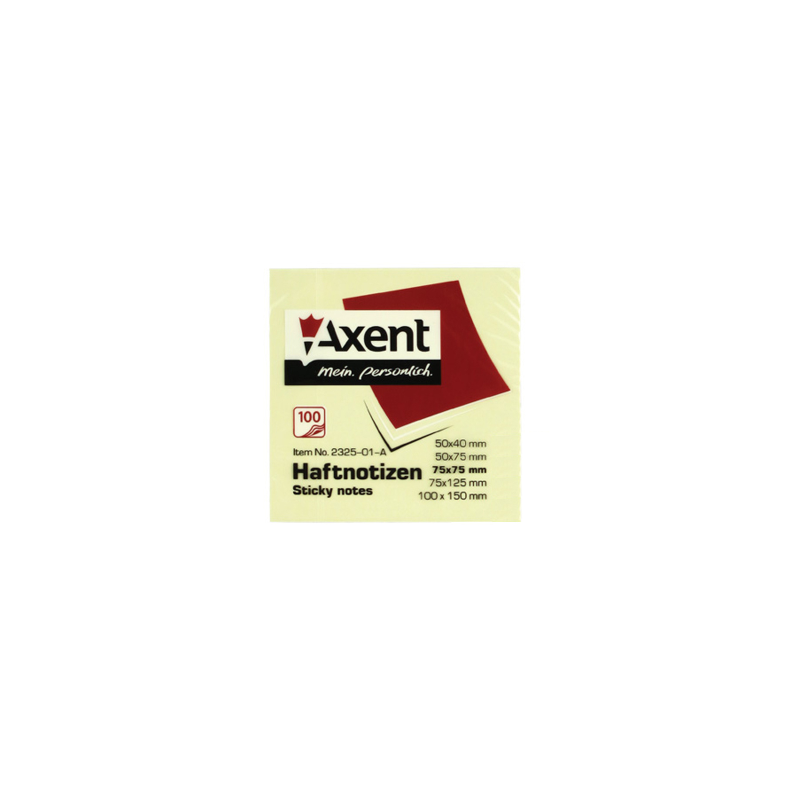 Папір для нотаток Axent with adhesive layer 75x75мм, 100sheets., pastel yellow (2314-01-А) зображення 2
