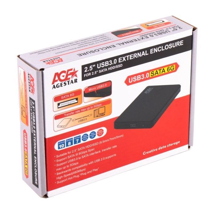 Карман внешний AgeStar 2.5", USB3.0, черный (3UB2P2) изображение 3