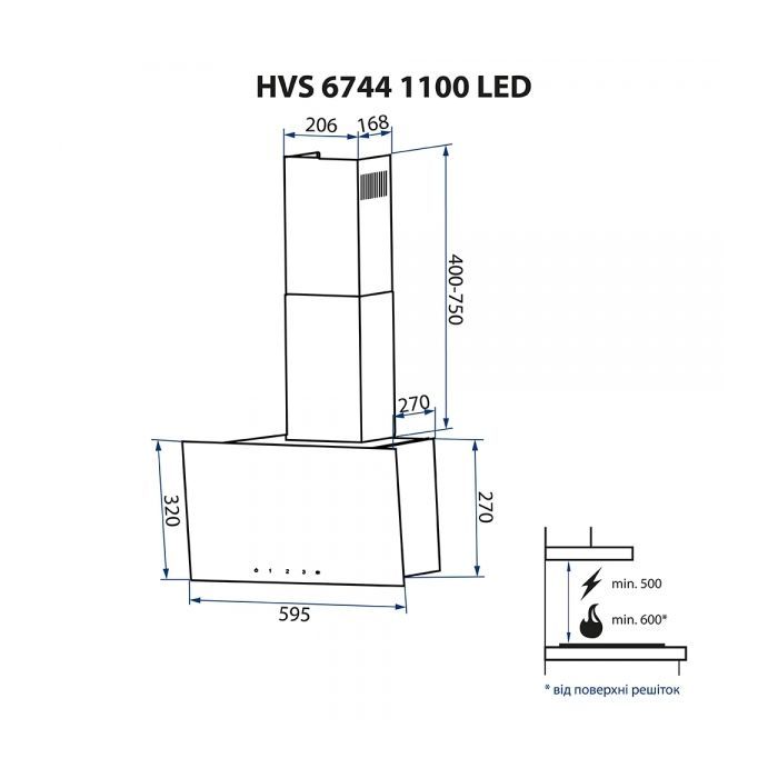 Витяжка кухонна Minola HVS 6744 WH 1100 LED зображення 10