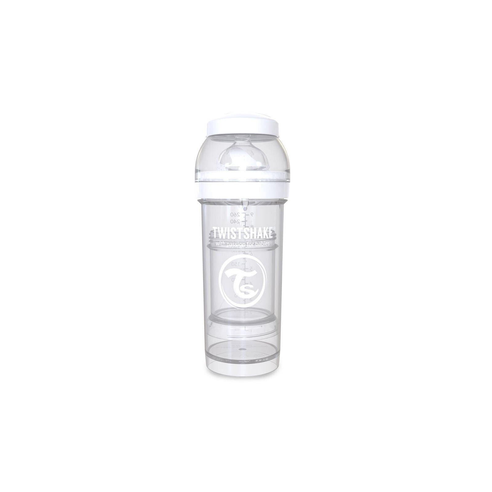 Пляшечка для годування Twistshake антиколькова 260 мл, біла (24857)