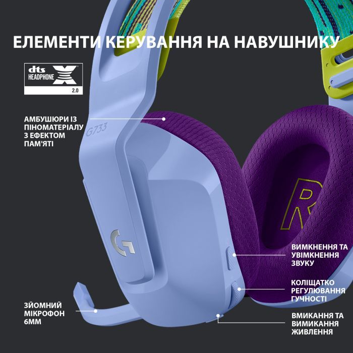 Наушники Logitech G733 Lightspeed Wireless RGB Gaming Headset Lilac (981-000890) изображение 5