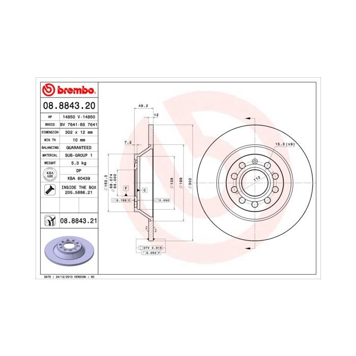Тормозной диск Brembo 08.8843.21