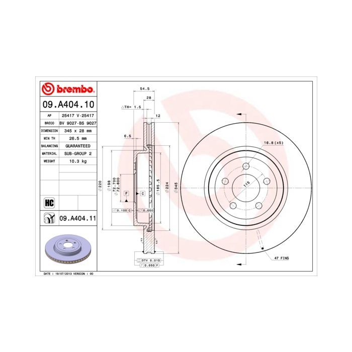 Тормозной диск Brembo 09.A404.11