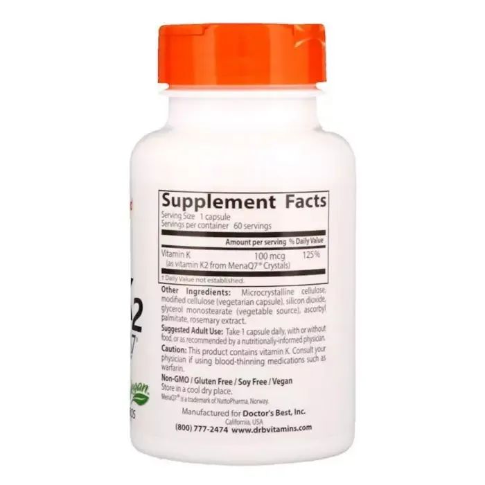 Вітамін Doctor's Best Вітамін К2 в Формі МК-7, Vitamin K2 as MK-7, 100 мкг, 60 кап (DRB-00334) зображення 2