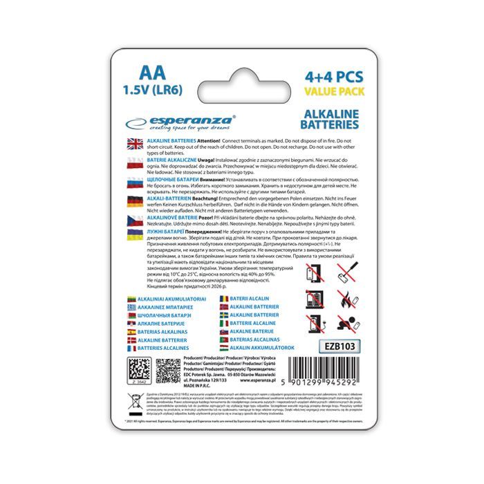 Батарейка Esperanza AA LR6 Alkaline * 8 (EZB103) изображение 4