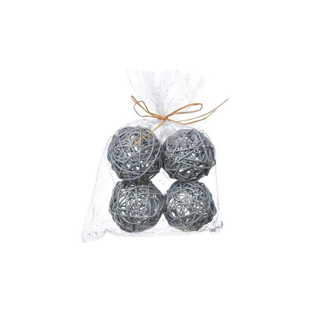 Елочная игрушка Jumi шарики ротанговые, 4 шт, серые (5900410670242)