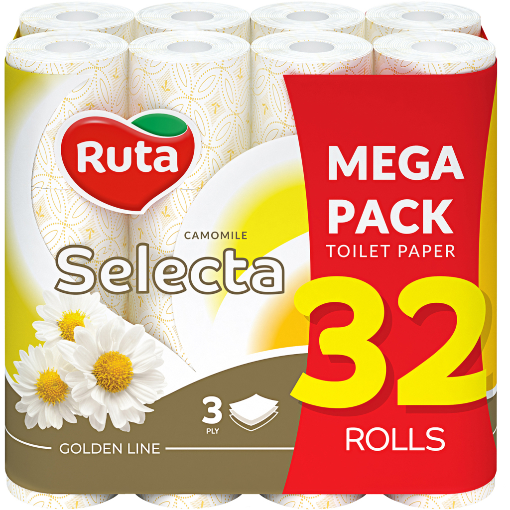 Туалетний папір Ruta Selecta з ароматом ромашки 3 шари 32 рулони (4820202894834)