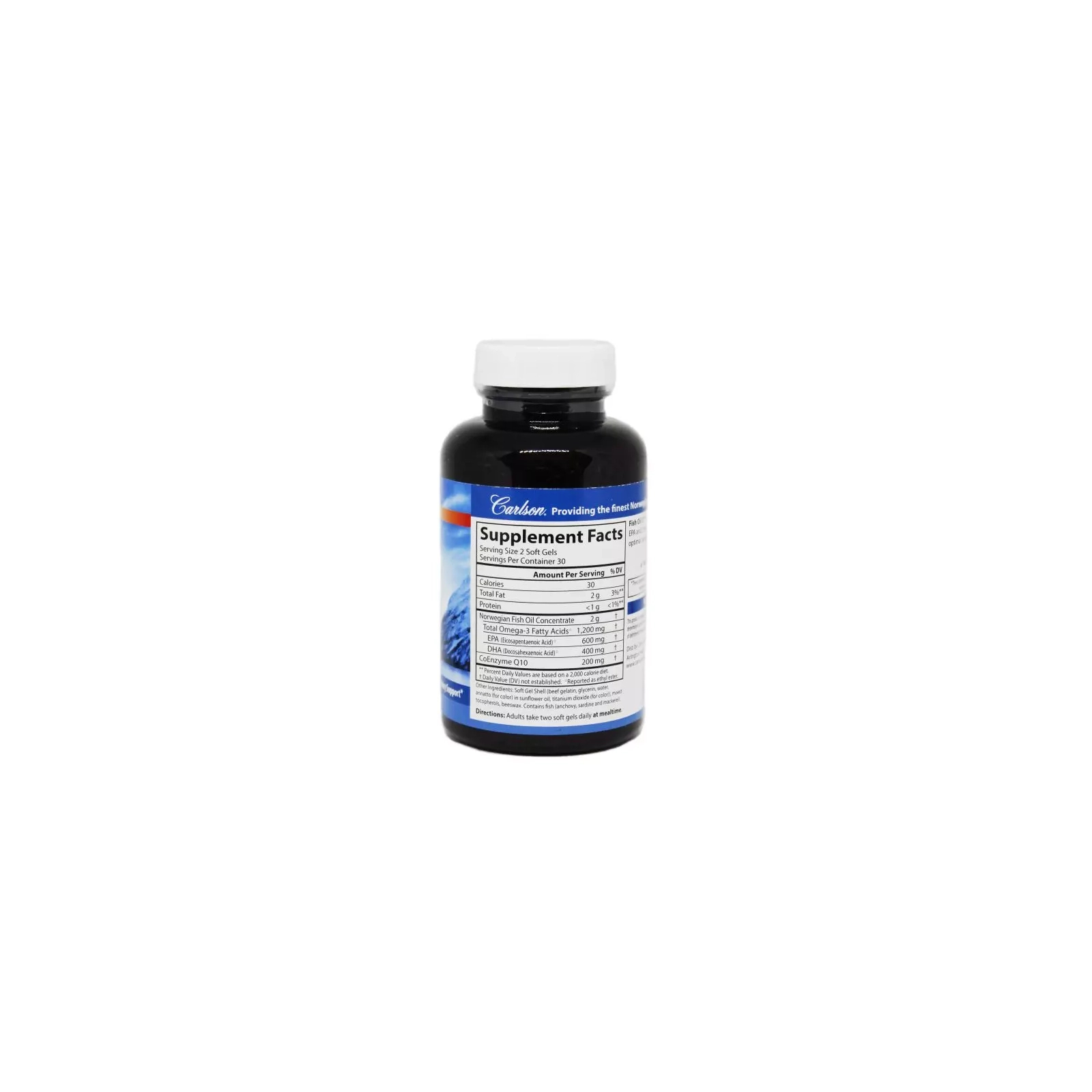 Антиоксидант Carlson Омега-3 + Коэнзим Q10, Fish Oil Q, 60 гелевых капсул (CL1673) изображение 2
