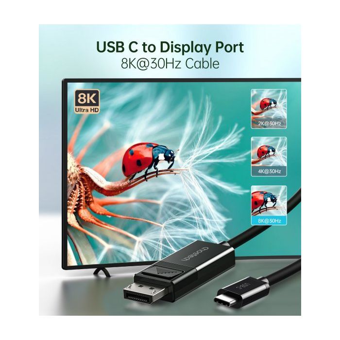 Кабель мультимедийный USB-C to DisplayPort 1.8m 8K 30Hz Choetech (XCP-1803-BK) изображение 5