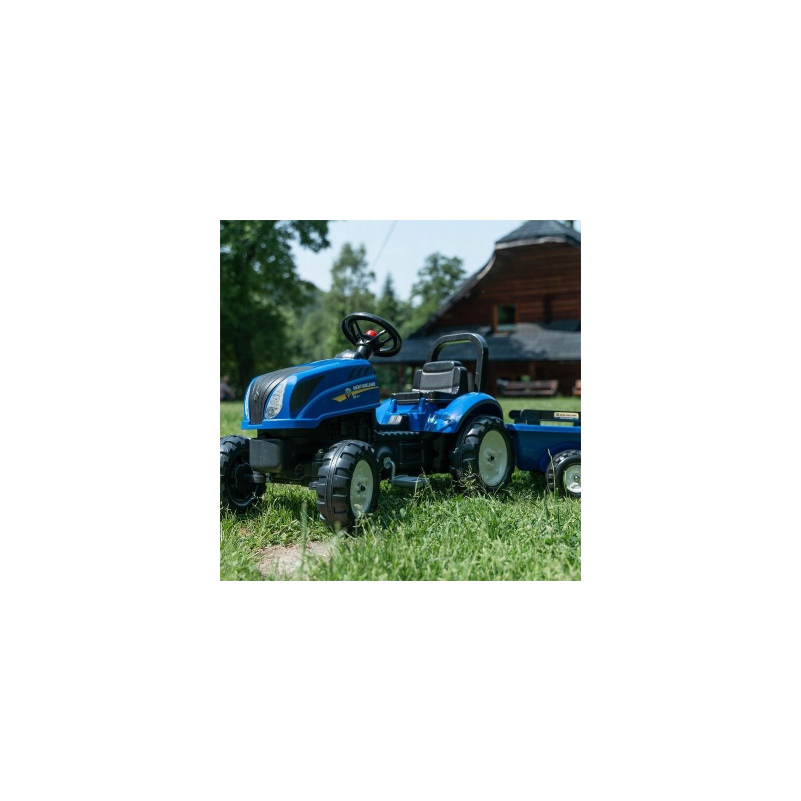 Веломобиль Falk New Holland трактор на педалях с прицепом Синий (3080AB) изображение 2