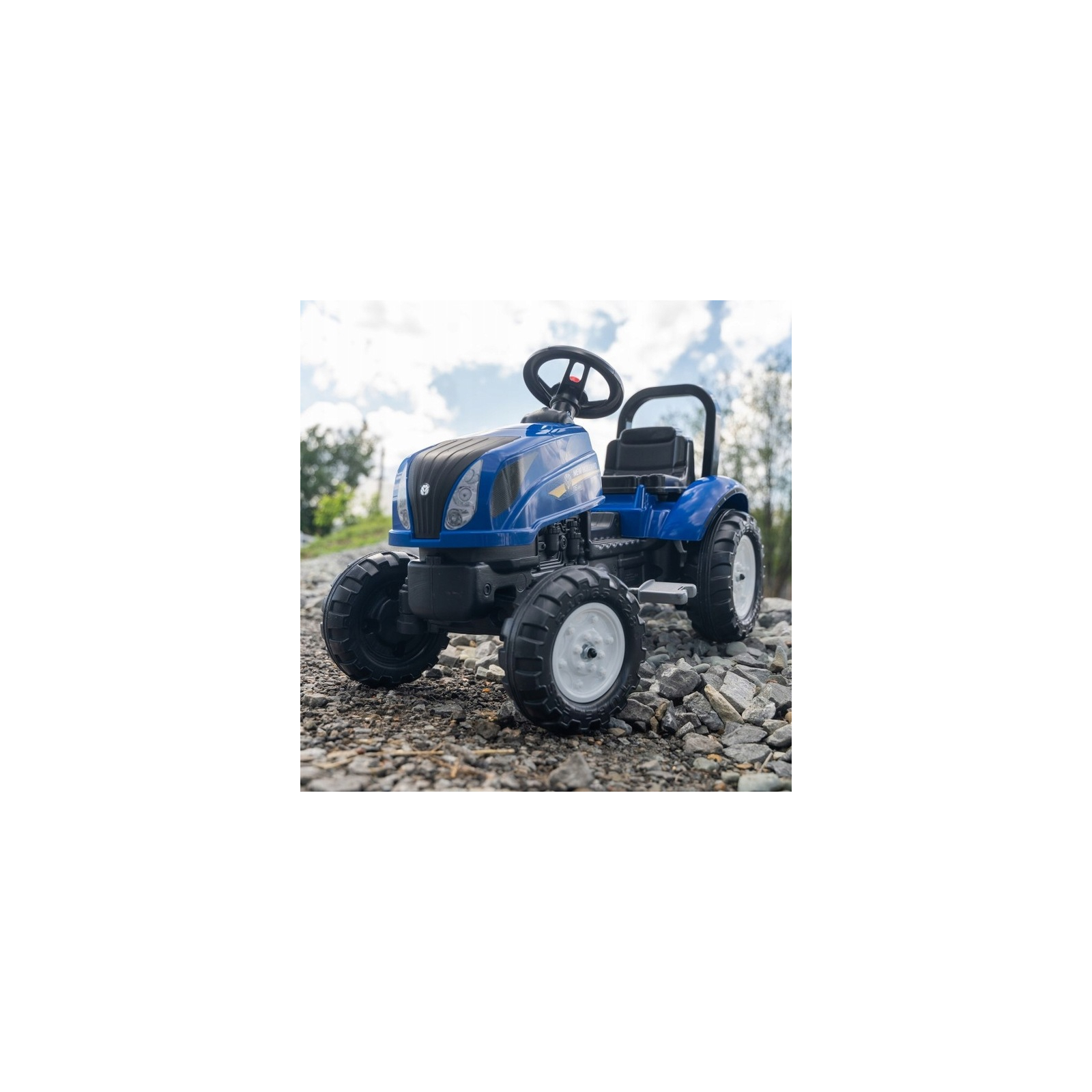 Веломобіль Falk New Holland трактор на педалях з причепом Синій (3080AB) зображення 3