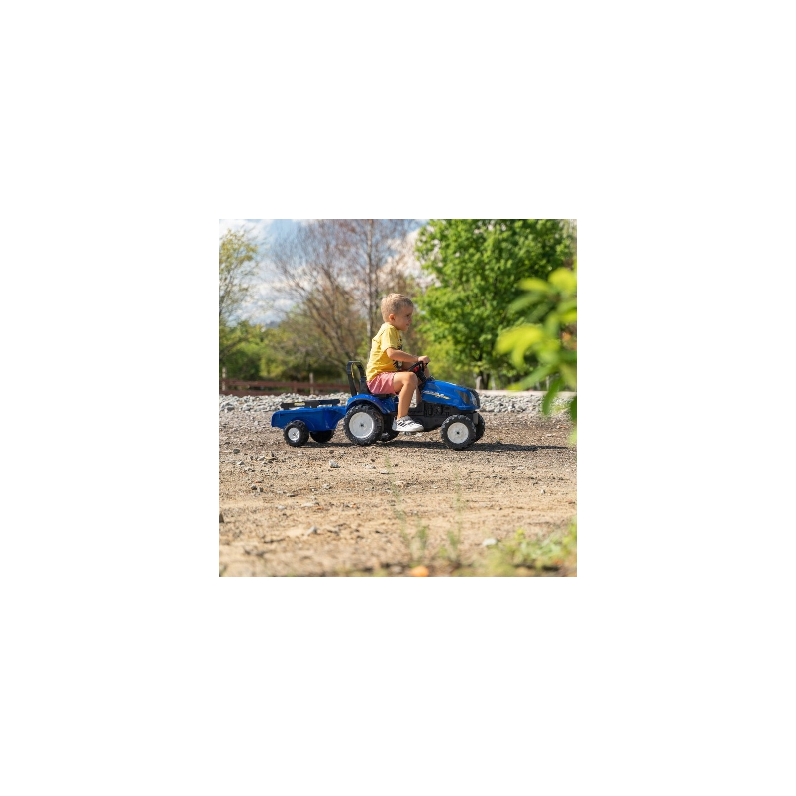 Веломобіль Falk New Holland трактор на педалях з причепом Синій (3080AB) зображення 5