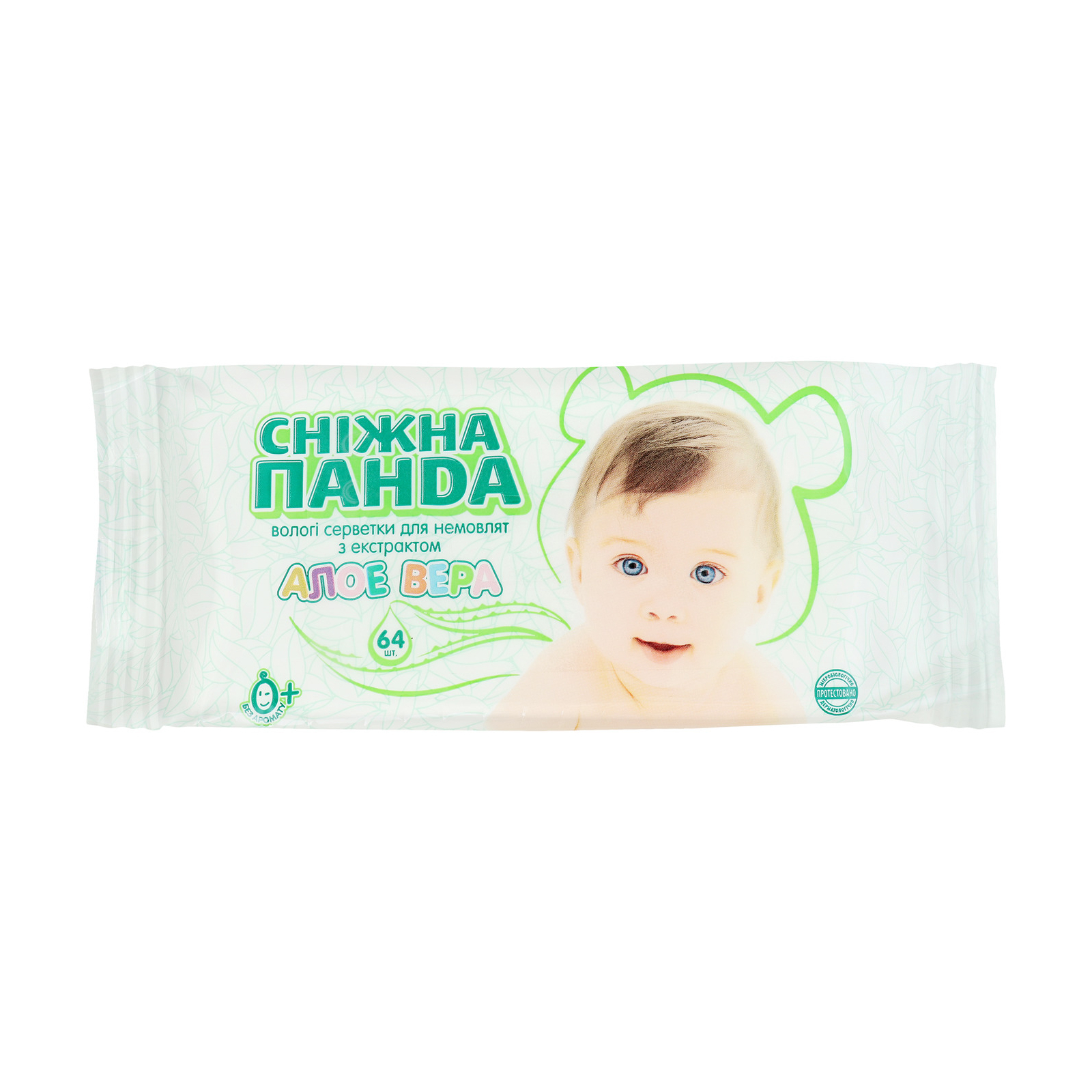 Дитячі вологі серветки Сніжна Панда для немовлят Алое 64 шт. (4820144460463)