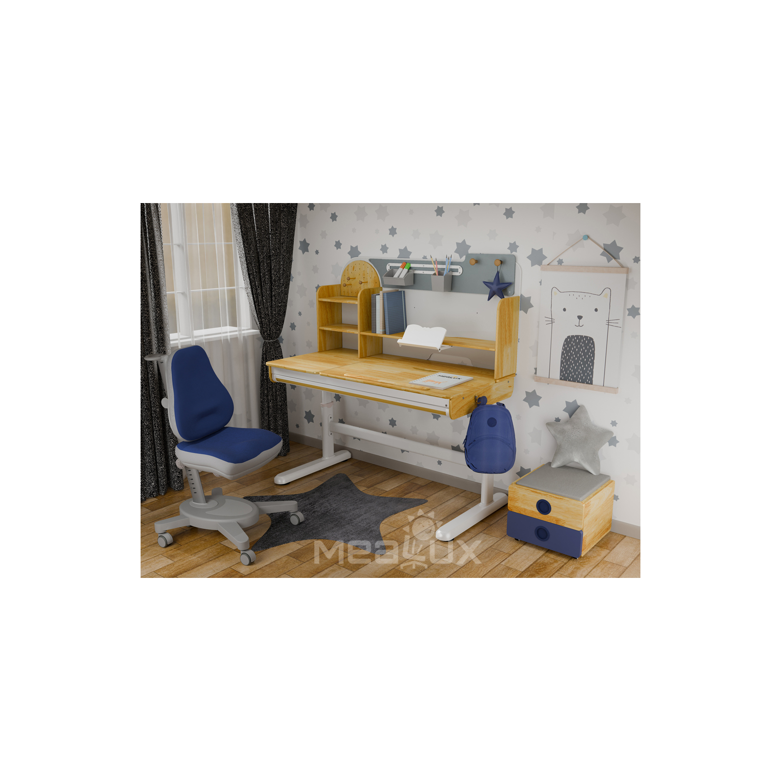 Парта с креслом Mealux Timberdesk L (парта+кресло+тумба) синий (BD-690 L+ box BD 920-2 BL+Y-110 DBG) изображение 2