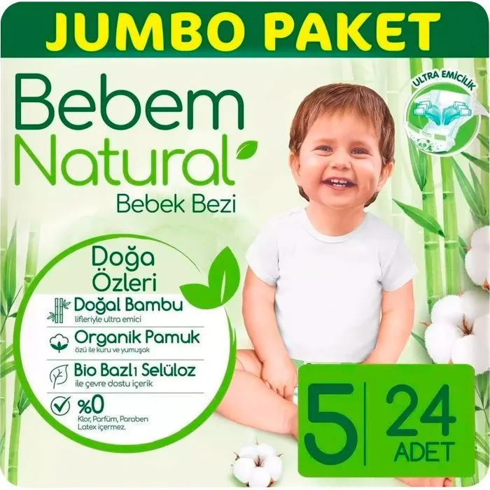 Підгузки Bebem Natural 5 Junior 11-18 кг 24 шт (8690536806034) зображення 2