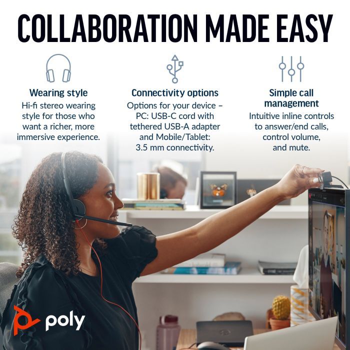 Наушники Poly BlackWire C3225 USB-A HS Stereo Black (80S11AA) изображение 4