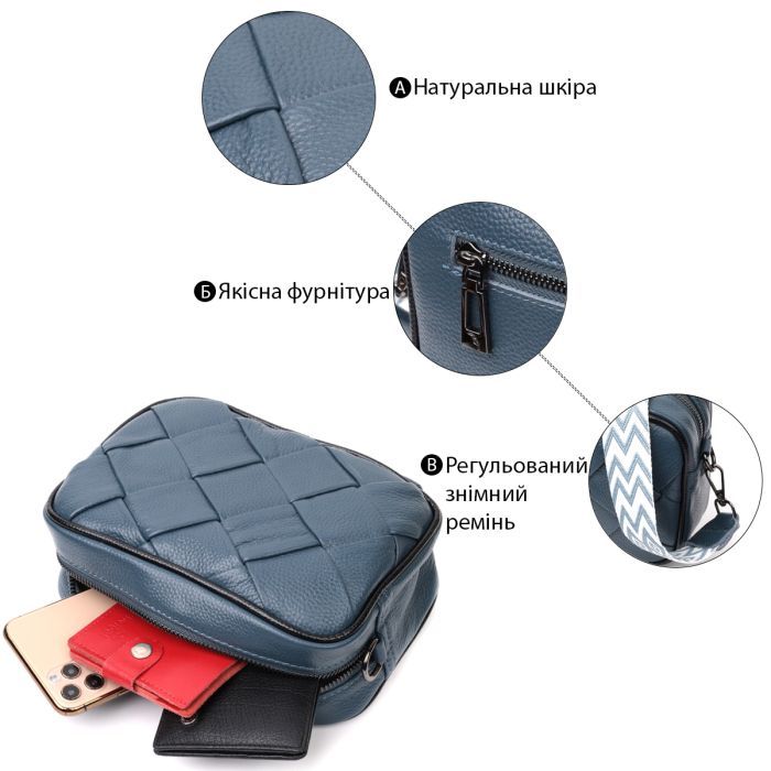 Сумка Vintage Кожаная с переплетами Синяя (22408) изображение 5