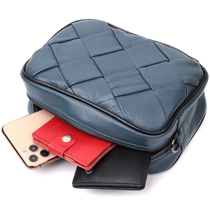 Сумка Vintage Кожаная с переплетами Синяя (22408) изображение 8