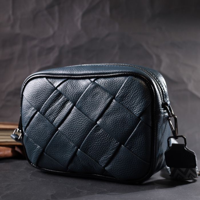 Сумка Vintage Кожаная с переплетами Синяя (22408) изображение 9