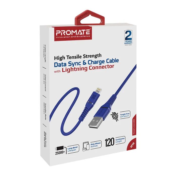 Дата кабель USB 2.0 AM to Lightning 1.2m blue Promate (powerline-ai120.blue) зображення 2