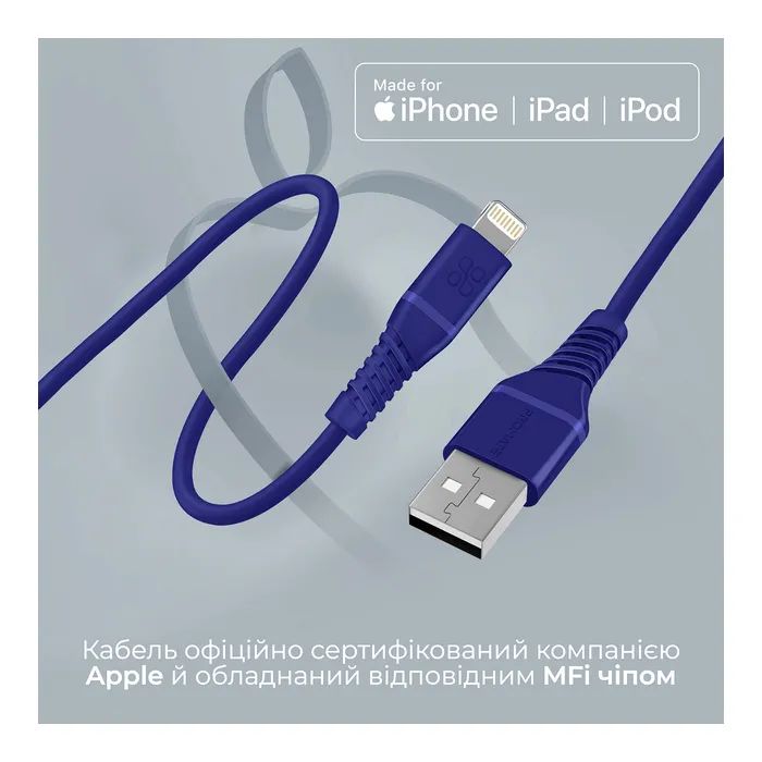 Дата кабель USB 2.0 AM to Lightning 1.2m blue Promate (powerline-ai120.blue) зображення 3
