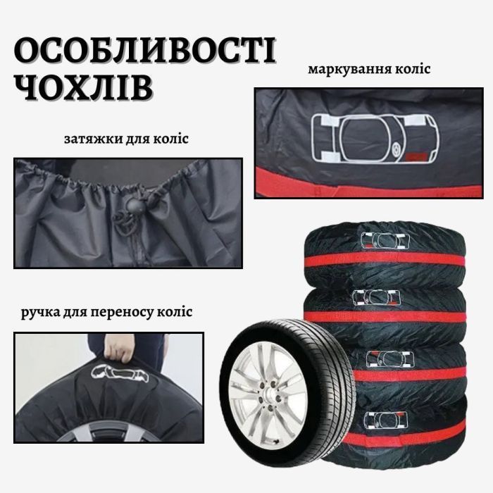 Чохол для зберігання автомобільних коліс Poputchik розмір L R17-20, 4 шт (16-002/4шт) зображення 2