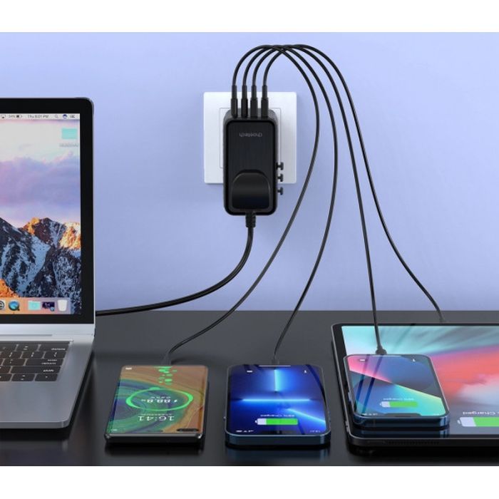 Зарядний пристрій Choetech 4xUSB 100W PD (2хUSB-C+2хUSB-A) сharger diamond model black (PD6028-BK) зображення 4