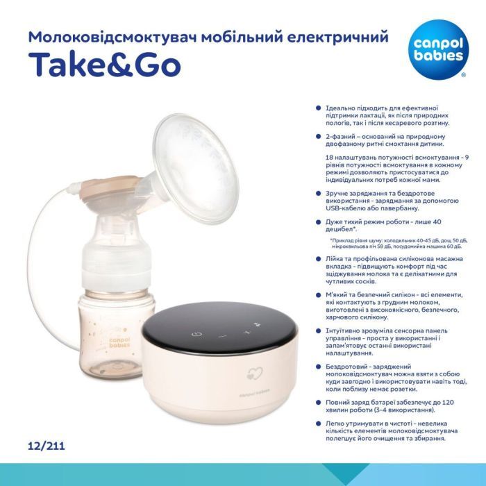 Молоковідсмоктувач Canpol babies мобільний електричний Take&Go (12/211) зображення 2