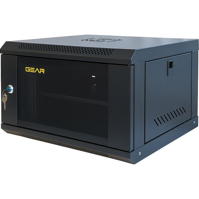 Шкаф настенный GEAR 6U 19" 600x450x350 мм, + полка 19", black (GWMSN-6U-600-450)