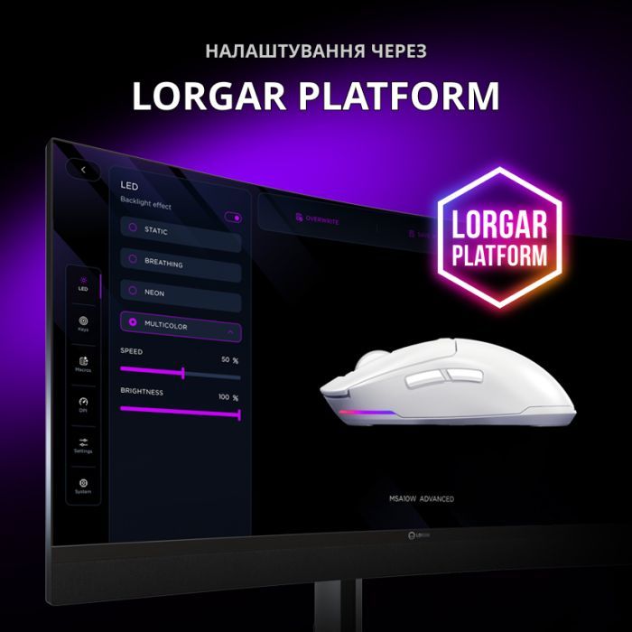 Мышка Lorgar MSA10W Wireless Gaming White (LRG-MSA10W-WH) изображение 4