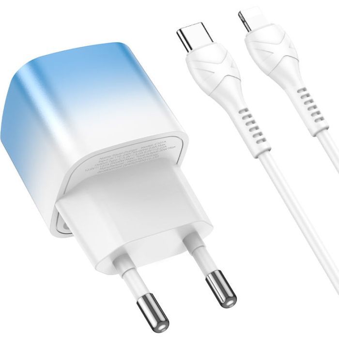 Зарядний пристрій HOCO C101A USB-C PD20W + cable USB-C to Lightning Ice Blue (6931474769381) зображення 2
