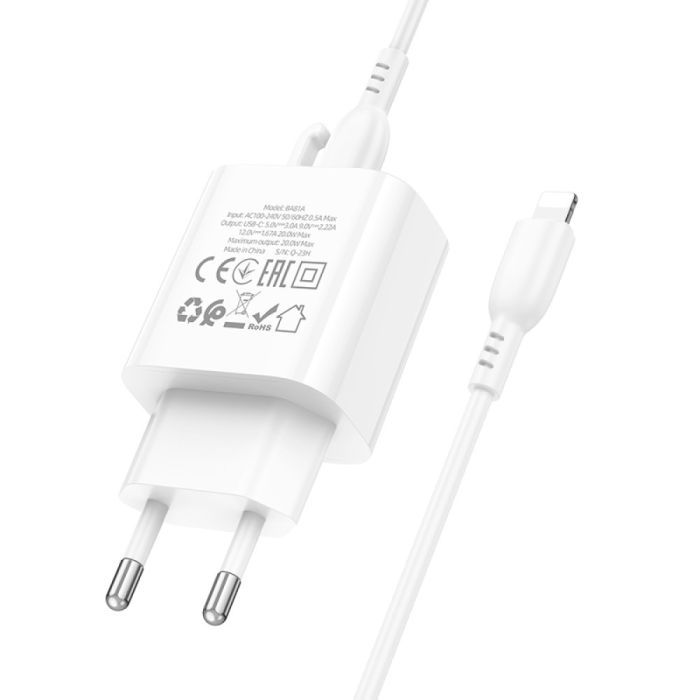Зарядний пристрій BOROFONE BA81A USB-C PD20W + cable USB-C to Lightning White (6941991108198) зображення 6