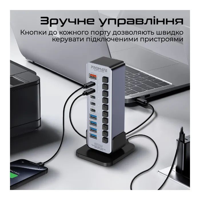 Концентратор Promate USB-C 14-in-1 Promate gegatower-60w (gegatower-60w) изображение 4