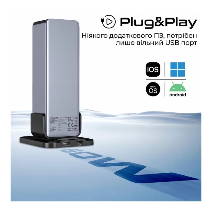 Концентратор Promate USB-C 14-in-1 Promate gegatower-60w (gegatower-60w) изображение 8