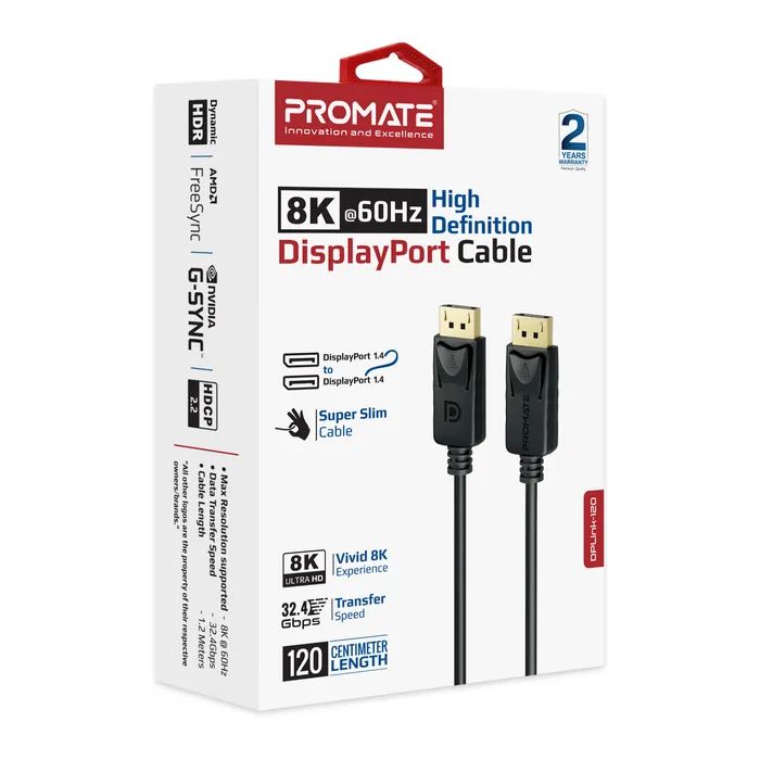 Кабель мультимедійний DisplayPort M to DisplayPort M 1.2m V1.4 black Promate (dplink-120.black) зображення 2