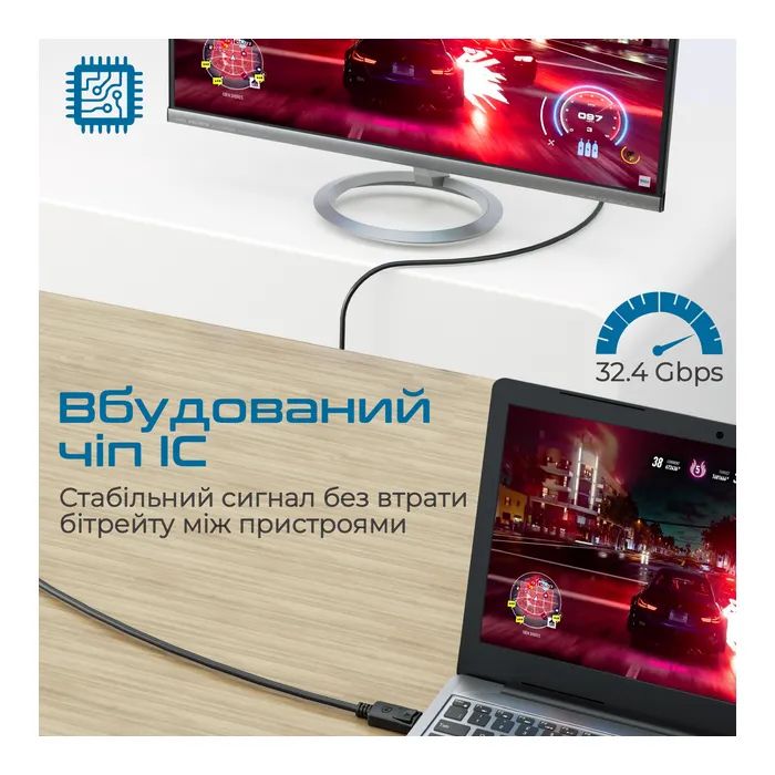 Кабель мультимедійний DisplayPort M to DisplayPort M 1.2m V1.4 black Promate (dplink-120.black) зображення 4